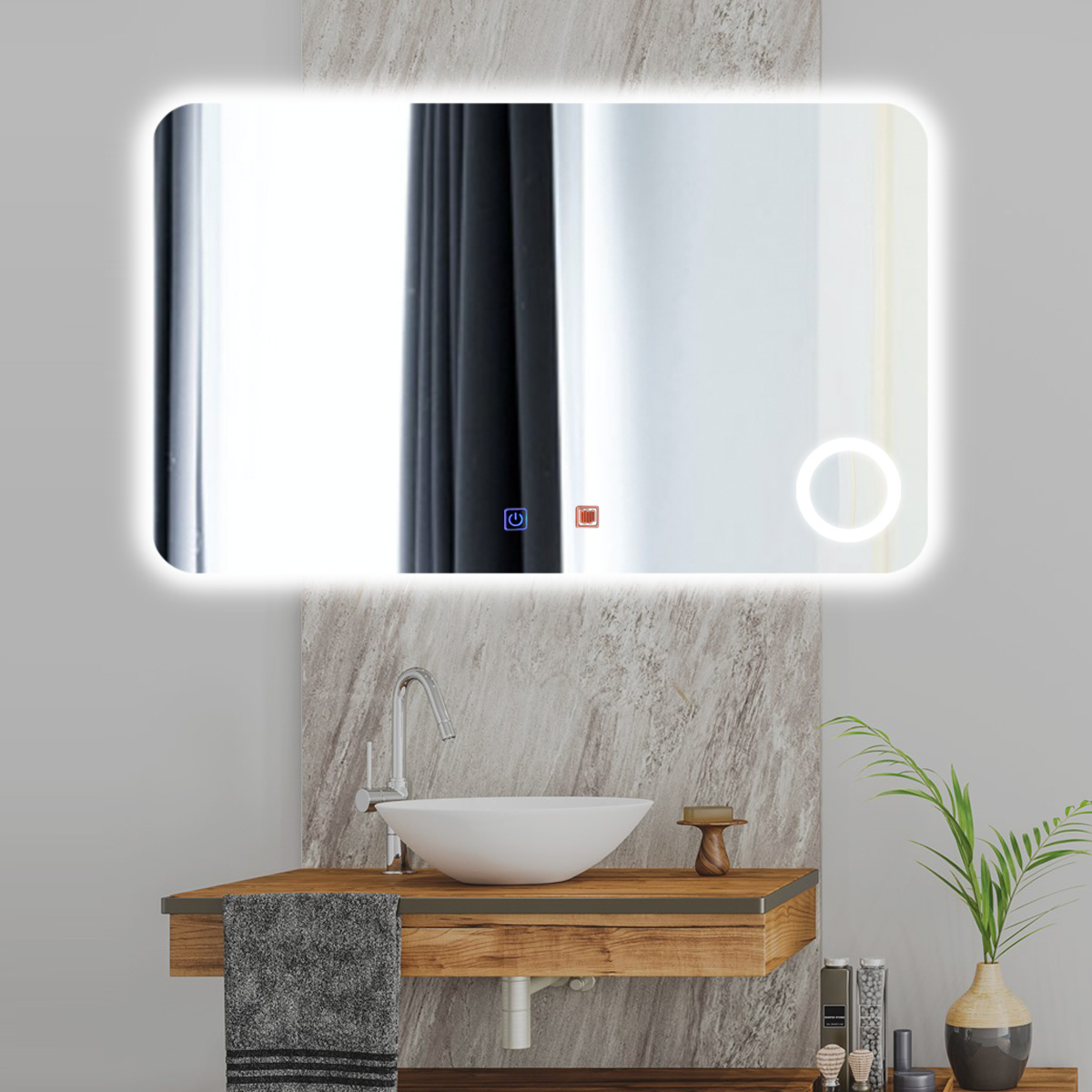 Espejo de Baño Led / Antivaho Rectangular con lupa. Modelo Tierra