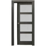 Tall dark gray mailbox cabinet with five horizontal white slots and a small round lock on the left side of the middle area.