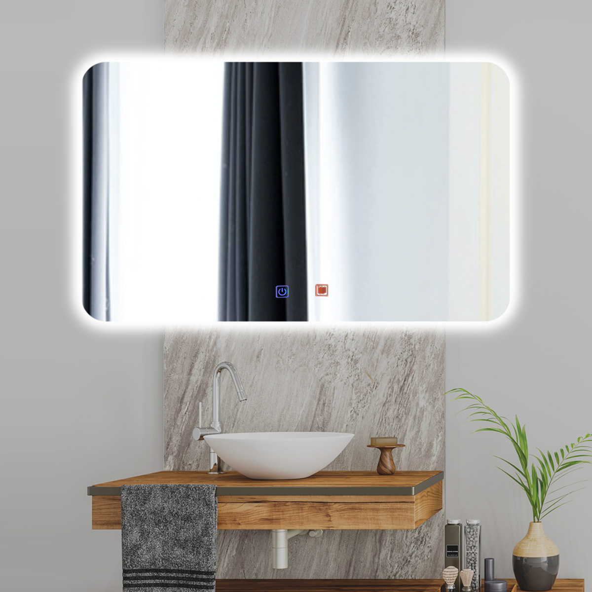 SIRHONA Espejo Baño con Luz Redondo Antivaho 80 x 80 cm Espejo Baño LED  Pared Interruptor