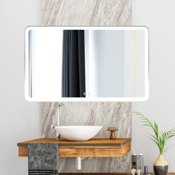 Espejo de Baño Led / Antivaho Oval. Modelo Tierra canto blanco y marco  acero - Bricomoraleja