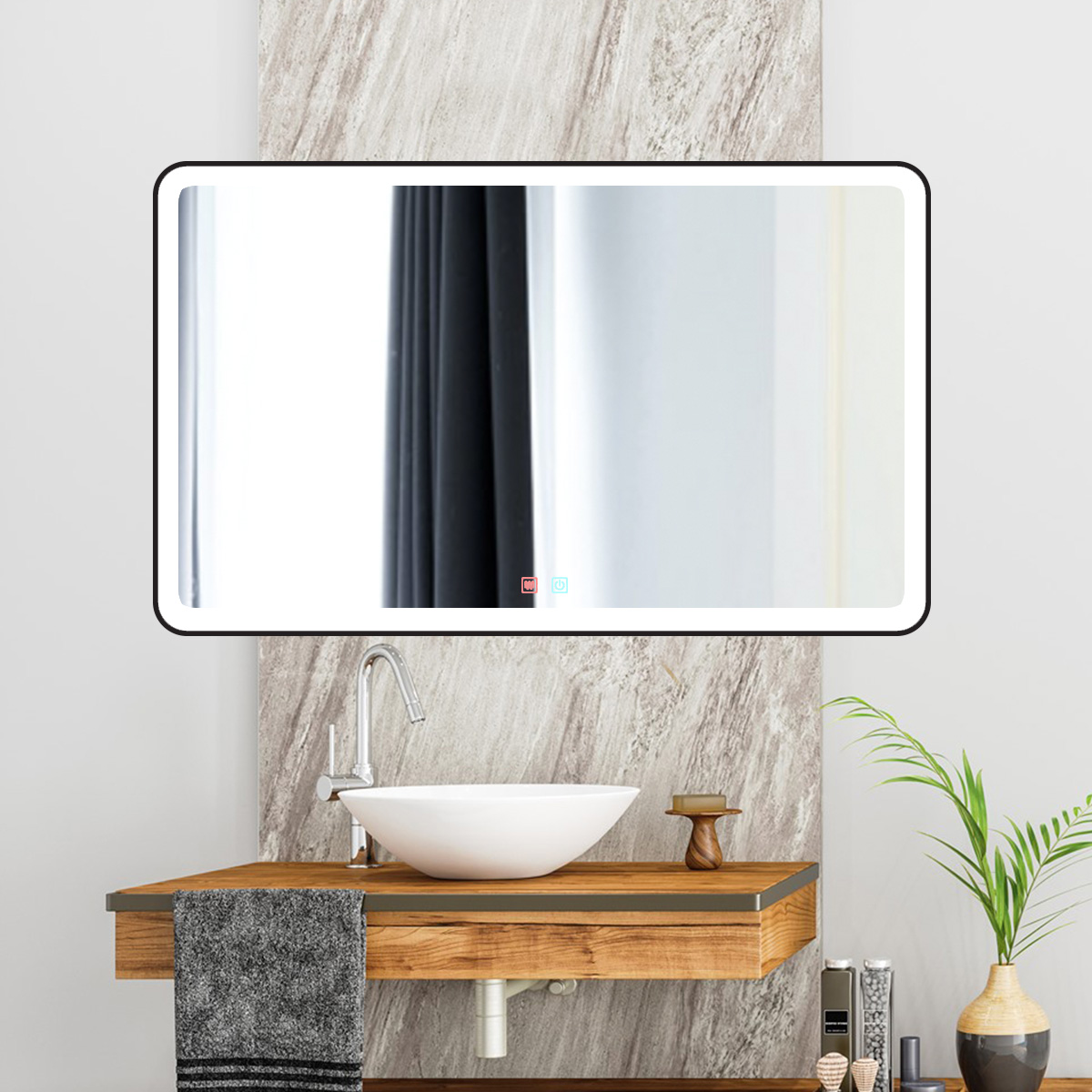 Espejo de Baño Led / Antivaho Rectangular. Modelo Tierra canto blanco y  marco aluminio negro - Bricomoraleja