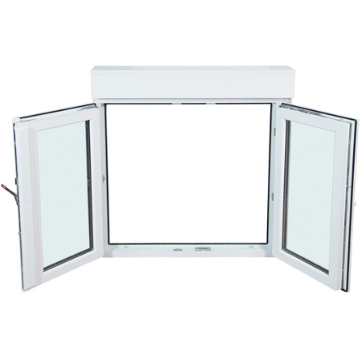 Ventana PVC blanca oscilobatiente con persiana de 120X125 cm