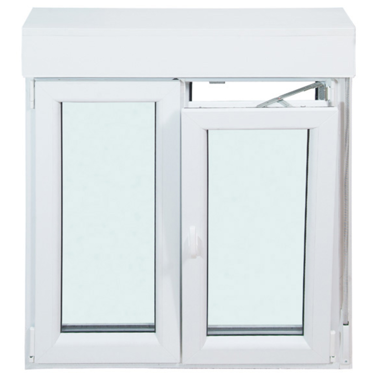 Ventana PVC blanca oscilobatiente con persiana de 120X125 cm