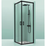 Mampara Fuerteventura Angular Negra 2 Fijos + 2 Puertas