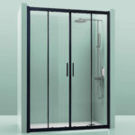 Mampara Fuerteventura Frontal Negra 2 Fijos + 2 Puertas