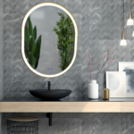 Espejo de Baño Led / Antivaho Oval. Modelo Venus Canto Blanco Y Marco Oro