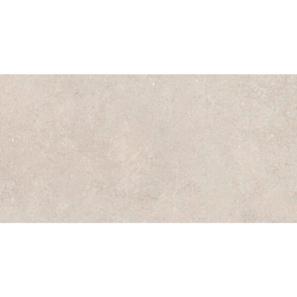 Beige textured stone tile band across the center.
