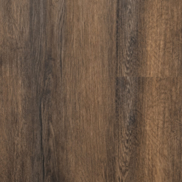 Close-up of dark brown wood floor planks with grain patterns and seams.