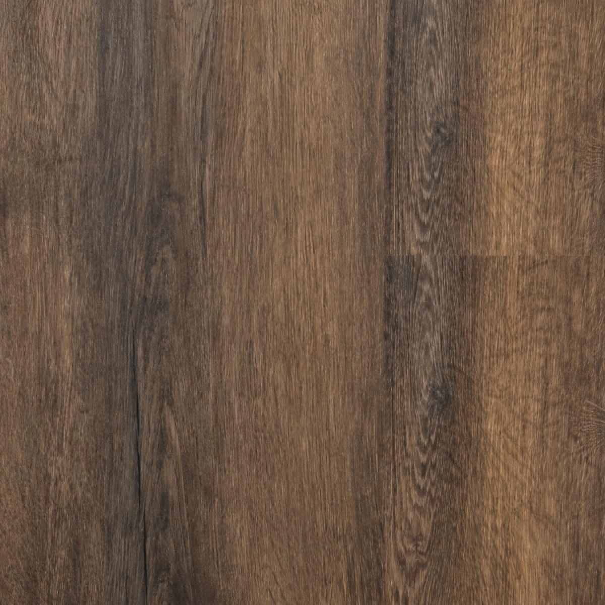 Tarima Vinílica Milan AC5 Hydron SPC 6,5mm+1,5mm Aislante IXPE Close-up of dark brown wood floor planks with grain patterns and seams.