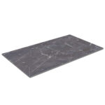 Rectangular grey marble tile with white veining laid flat as a sample piece