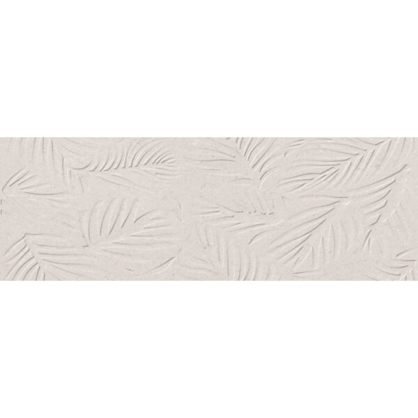 Beige decorative metal panel with embossed palm frond pattern.