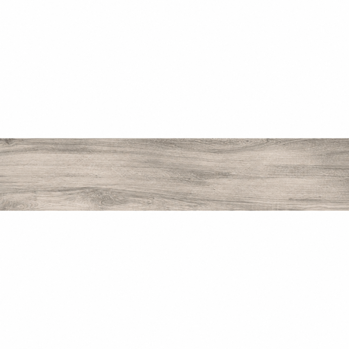 garona gris mate 22,5x119,5 (2) Horizontal light gray wood plank across the center of a white background.