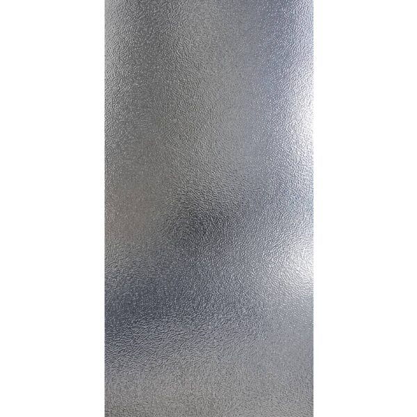 Textured frosted glass panel with a gray, pebbled surface and diffuse light reflection across the pane.